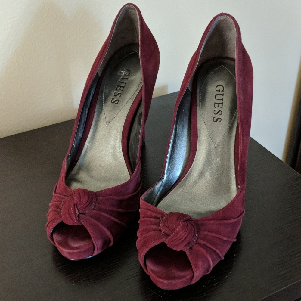 Burgundy suede platform heels